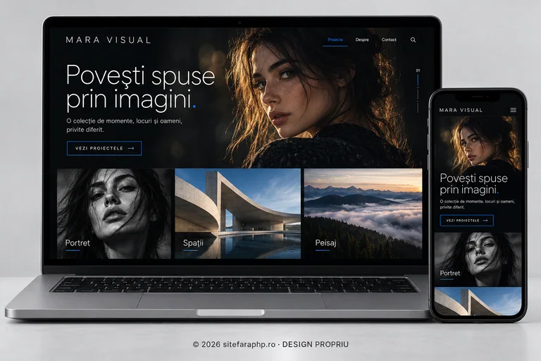 Concept Mara Visual: website de portofoliu prezentat pe laptop și mobil