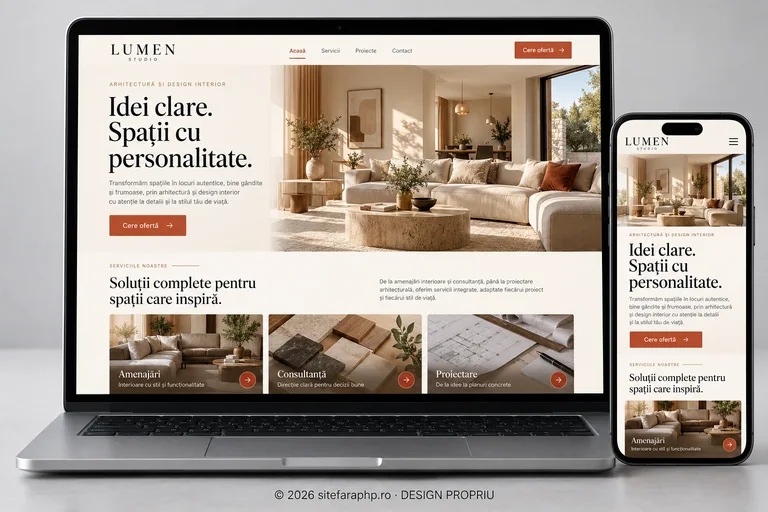 Concept Lumen Studio: site de prezentare prezentat pe laptop și mobil